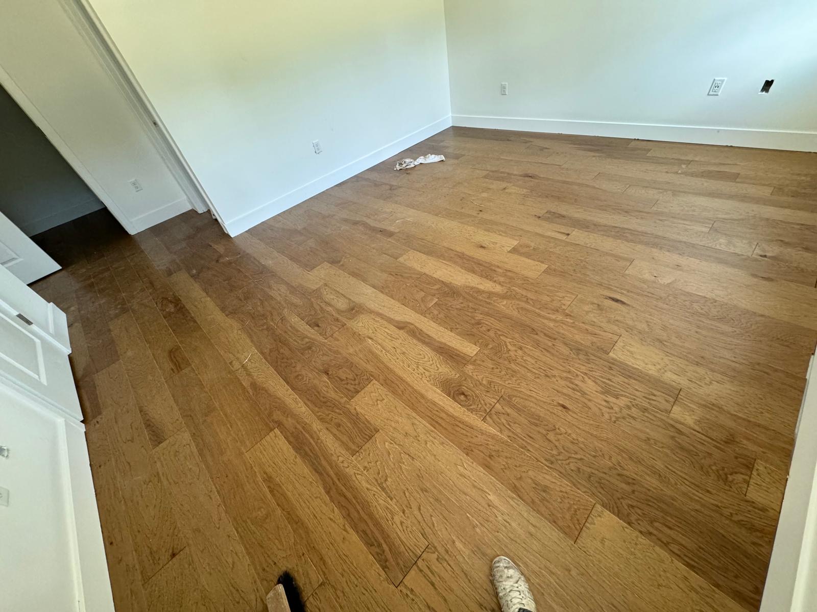 Finished hickory hardwood floor installation